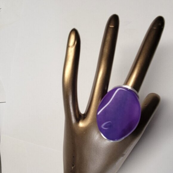 Purple Agate Oval Ring Adjustable Band Handmade Semi Precious Ring - Picture 5 of 10